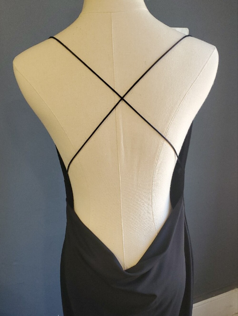 Vtg Frederick's of Hollywood Black Backless Maxi Dress with Crisscross Straps - Picture 3 of 13